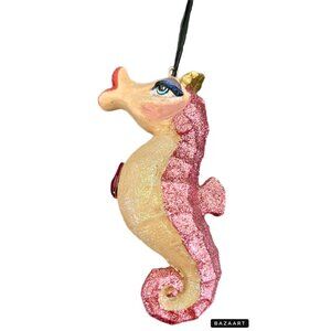 Katherine's Collection Pink Glitter Sea Horse Christmas Ornament